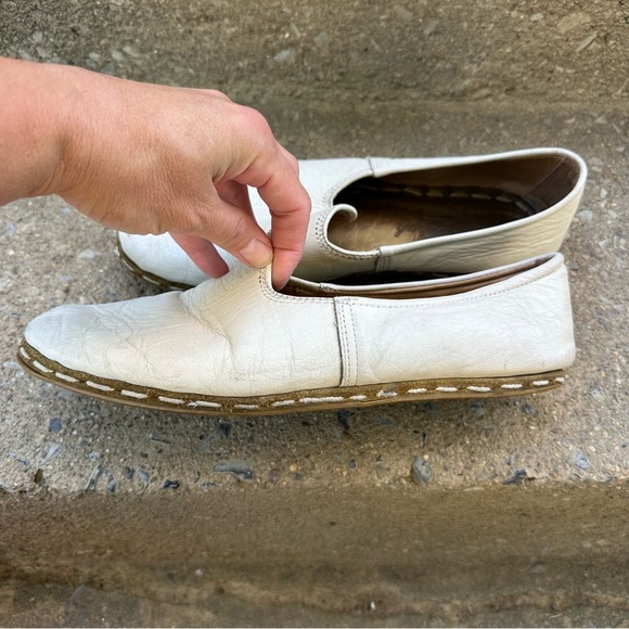 Sabah Handmade Ivory Leather Slip-On Loafers M 43 Unisex 11-11.5 Turkey Artisan main image 10